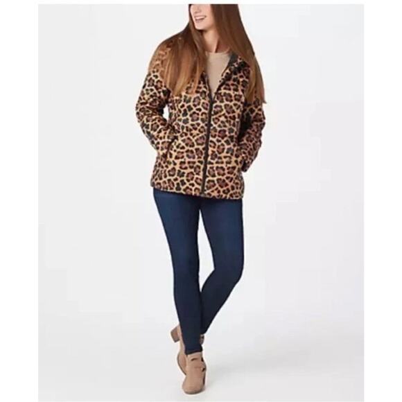 G.I.L.I. Zip Front Fleece Lined Printed Puffer Jacket in Leopard Size 1X NWOT - Picture 3 of 11